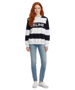 CELINE Siyah-Beyaz Çizgili Unisex Sweatshirt